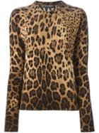 Dolce & Gabbana Leopard Intarsia Sweater, Women's, Size: 38, Brown, Cashmere