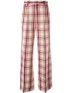 Msgm Plaid Straight Trousers, Women's, Size: 38, Beige, Virgin Wool/polyester