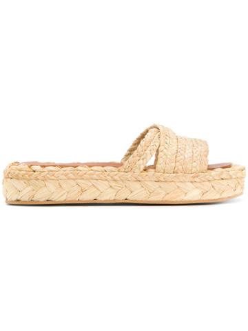 Robert Clergerie Idalie Woven Slides - Nude & Neutrals