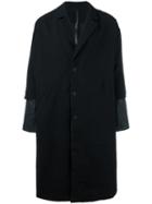 Barbara I Gongini Layered Sleeve Cocoon Coat, Men's, Size: 50, Black, Polyester/cotton/wool/resin