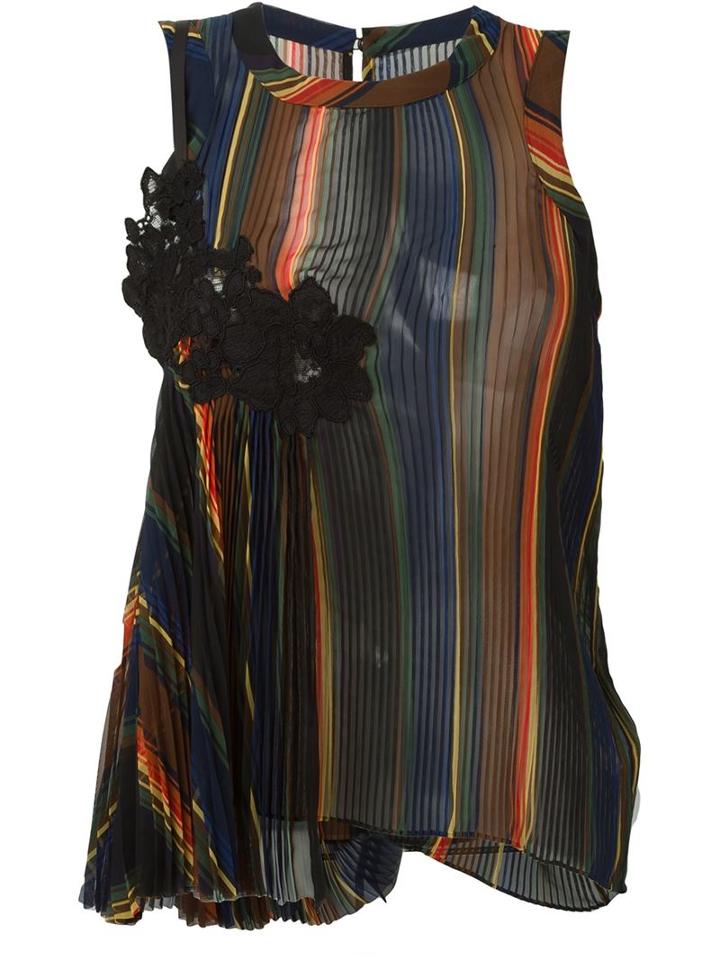 Sacai Stripe Pleated Top