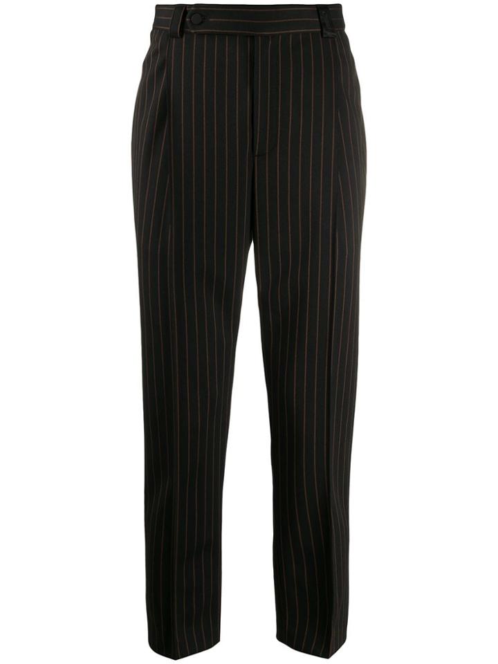 Styland Striped Cropped Trousers - Black