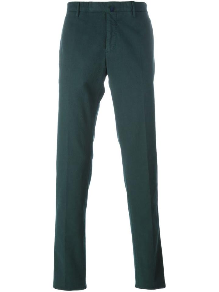 Incotex Slim Fit Chinos, Men's, Size: 52, Green, Cotton/spandex/elastane