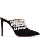 Aquazzura Black Gem Palace 105 Satin Mules