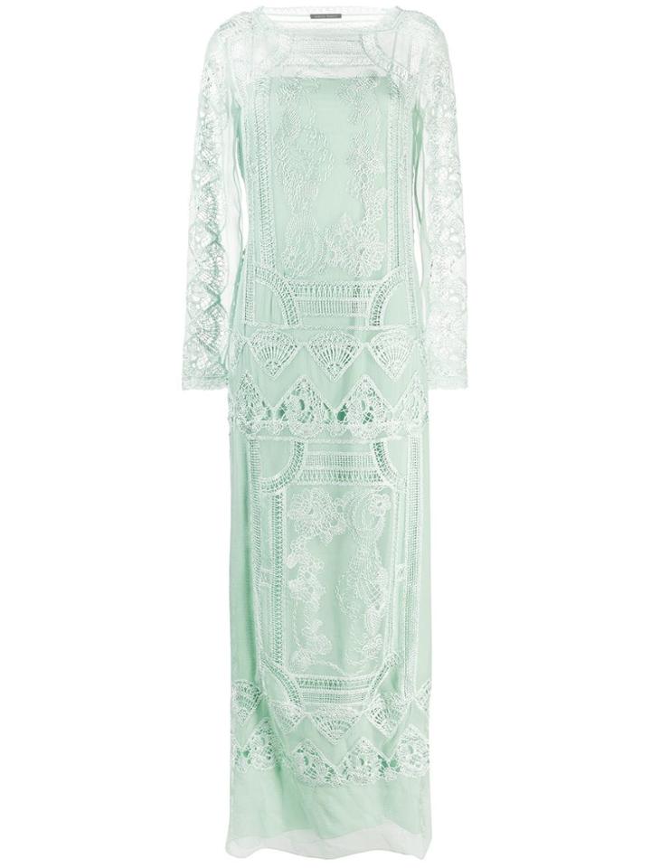 Alberta Ferretti Lace Embroidered Long Dress - Green