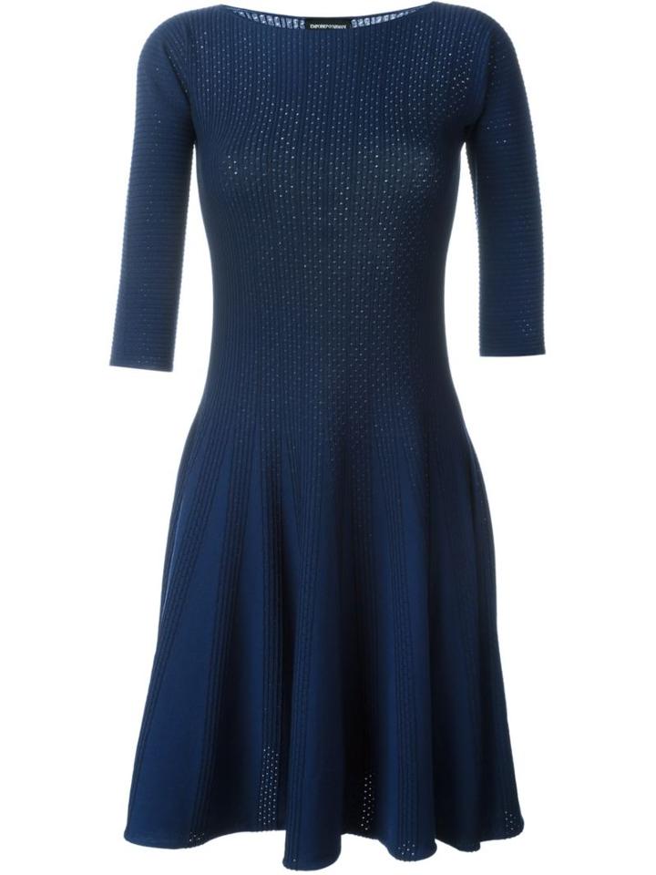 Emporio Armani Knit Flared Dress, Women's, Size: 42, Blue, Polyamide/polyester/viscose