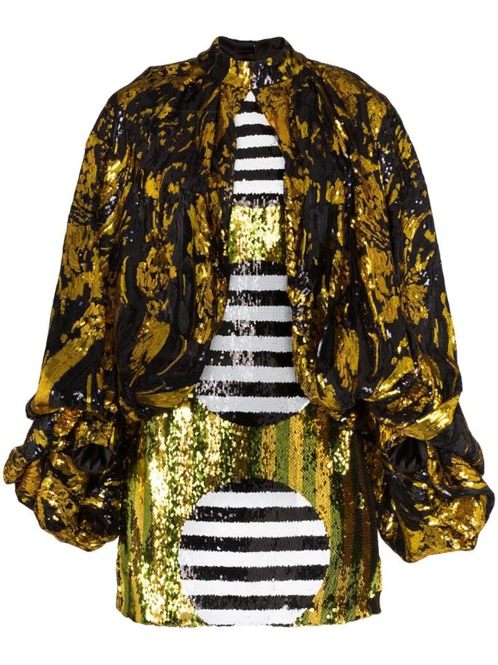 Halpern Sequinned Cape Sleeve Mini Dress - Black