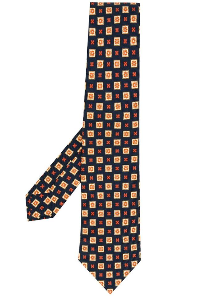 Kiton Square And Flower Print Tie - Blue