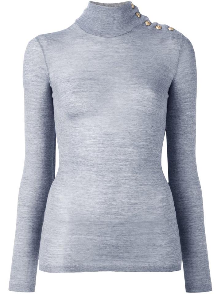Balmain Buttoned Shoulder Turtleneck, Women's, Size: 36, Grey, Wool