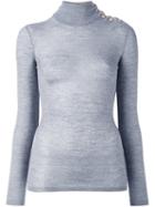 Balmain Buttoned Shoulder Turtleneck, Women's, Size: 36, Grey, Wool