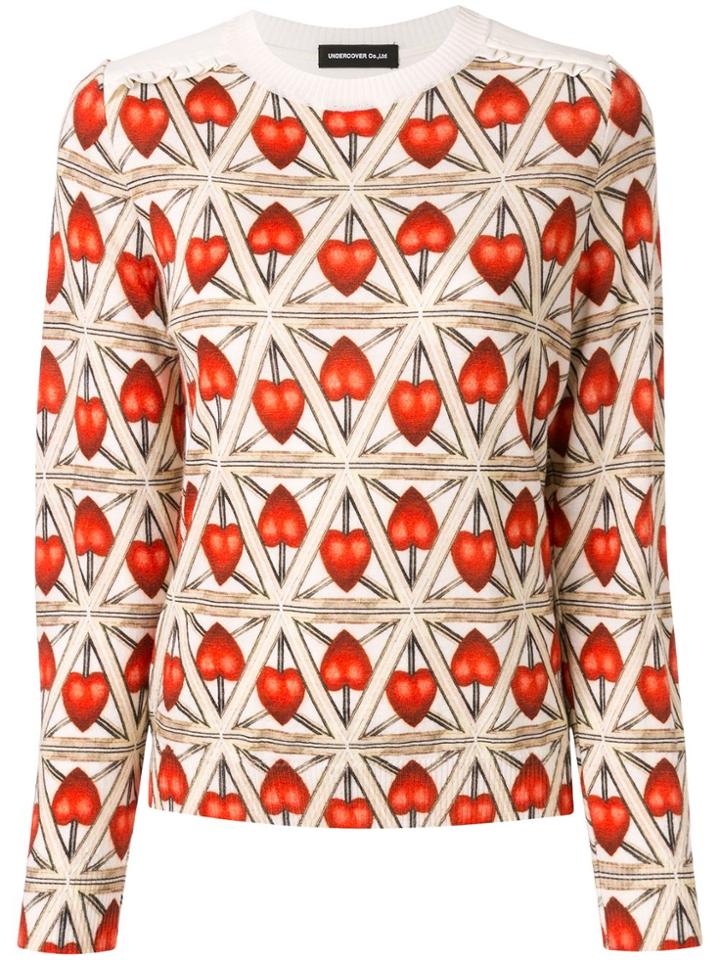 Undercover Heart Print Sweater - White
