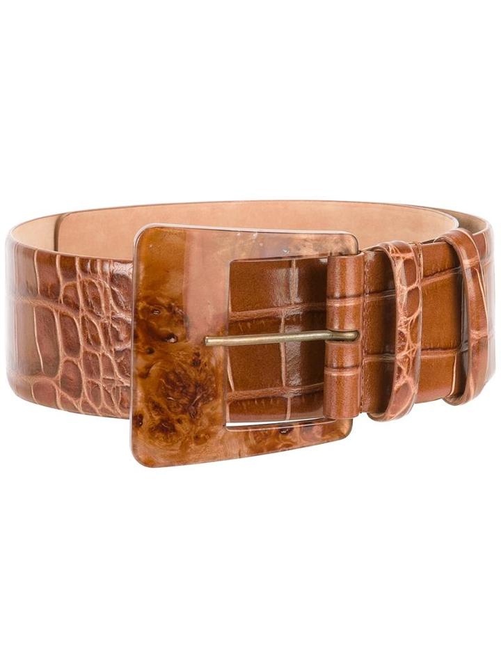 Max Mara Crocodile Effect Belt, Women's, Size: Large, Black, Calf Leather/acetate