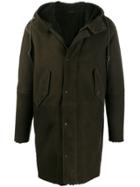 Closed Leather Hooded Coat - Green