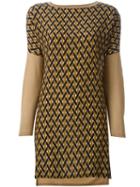 Agnona Geometric Print Slit Sides Blouse, Women's, Size: Medium, Nude/neutrals, Silk/cashmere
