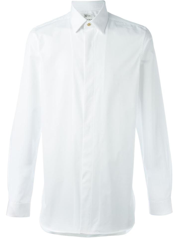 Paul Smith Cashmere Classic Casual Shirt, Men's, Size: 16, White, Cotton/modal/cashmere