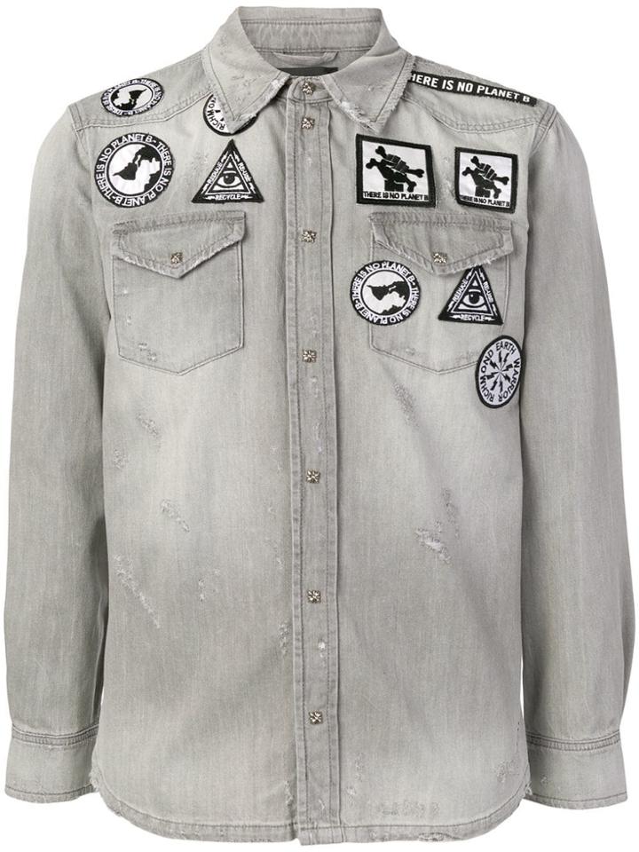 John Richmond Patchwork Denim Shirt - Grey