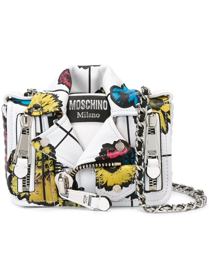 Moschino Biker Jacket Shoulder Bag, Women's, White