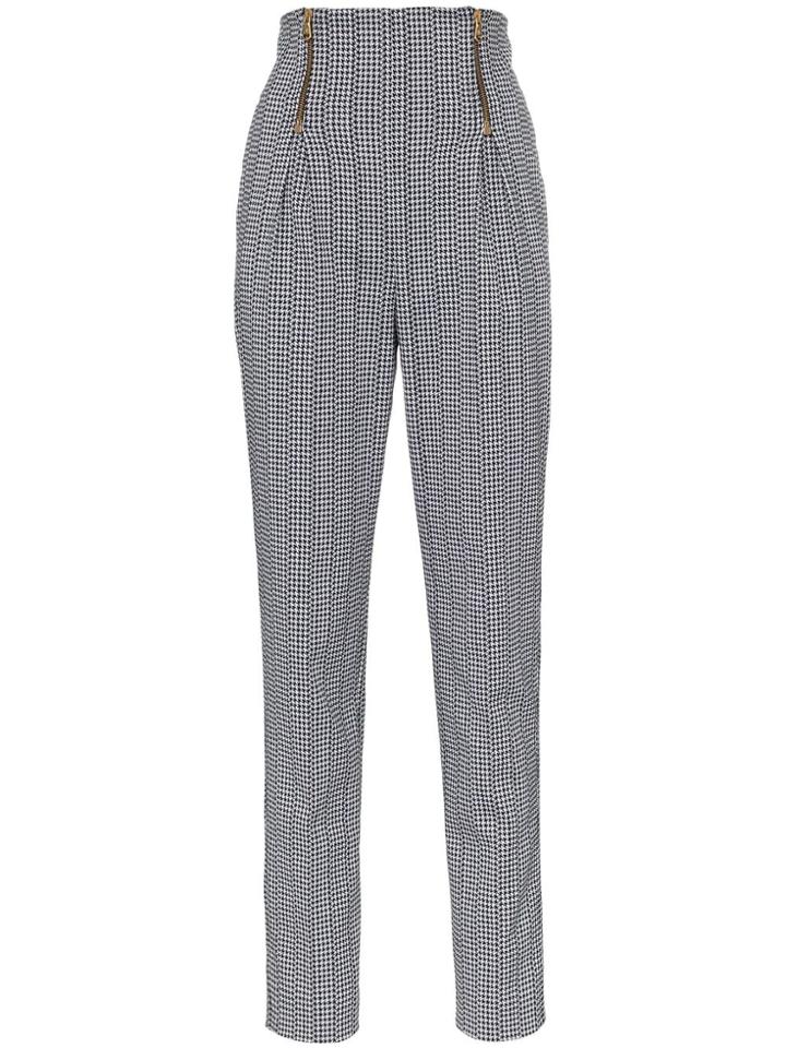 Versace High-waisted Houndstooth Cotton Blend Trousers - Black