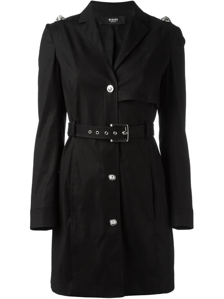Versus Belted Coat, Women's, Size: 40, Black, Cotton/spandex/elastane/viscose
