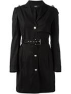 Versus Belted Coat, Women's, Size: 40, Black, Cotton/spandex/elastane/viscose