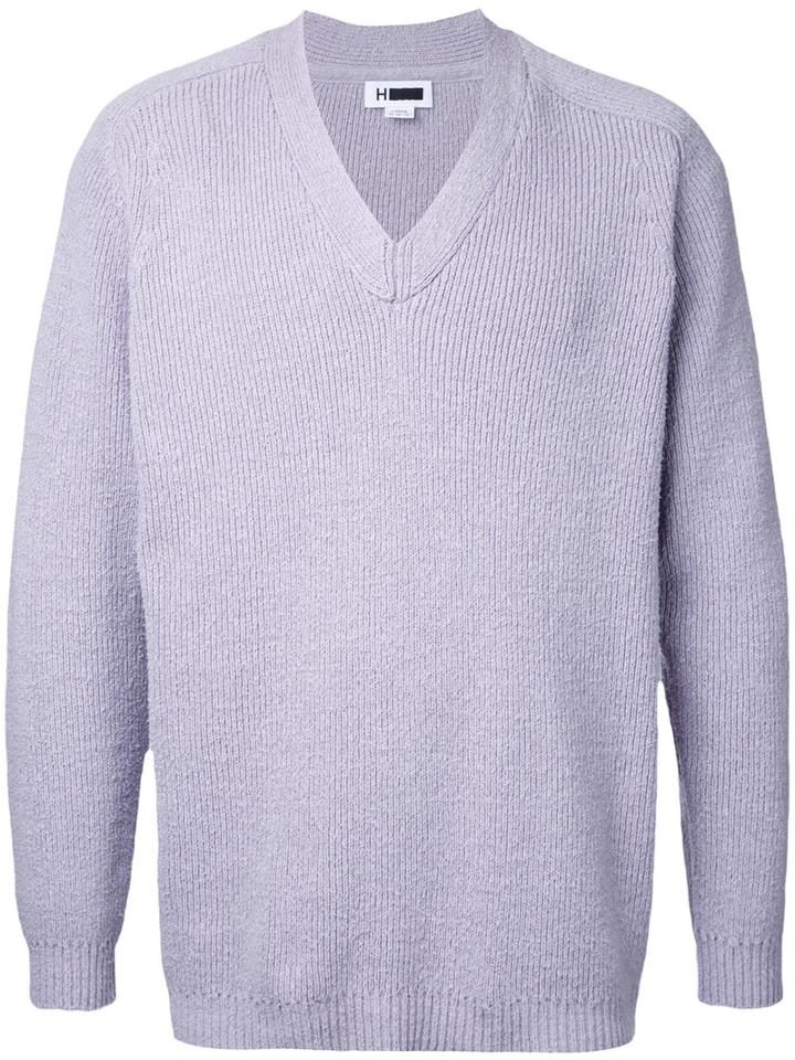 H Beauty & Youth V Neck Jumper, Men's, Size: Medium, Pink/purple, Silk