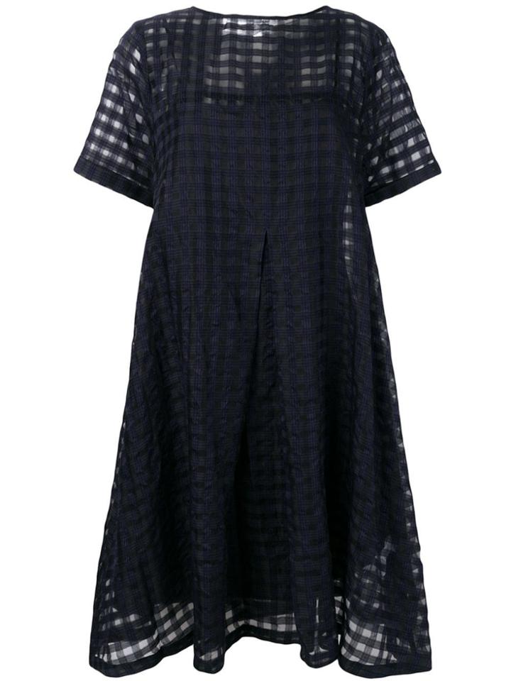 Ymc Cruz Big Pleat Check Dress - Blue