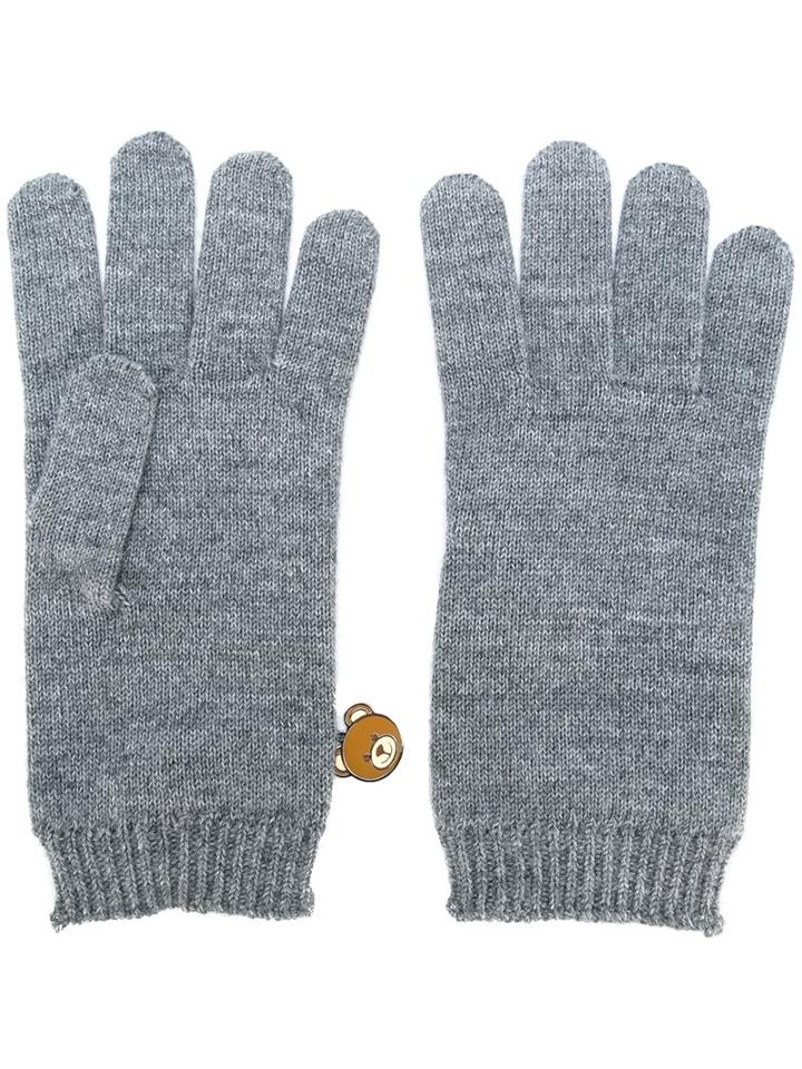 Moschino Bear Engraved Gloves, Women's, Grey, Wool/cashmere/acrylic