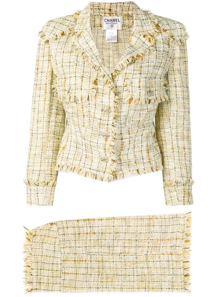 Chanel Vintage Plaid Fringed Skirt Suit - Nude & Neutrals