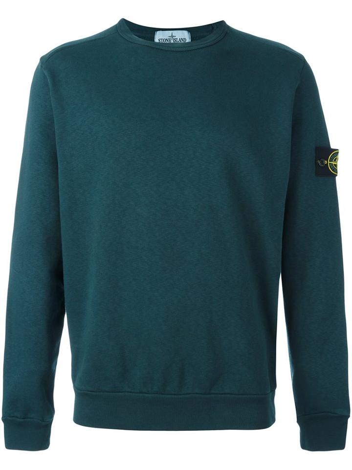 Stone Island Logo Patch Sweatshirt, Men's, Size: Large, Blue, Cotton