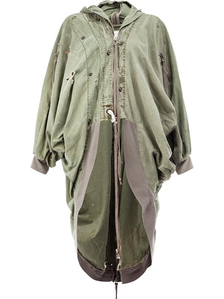 Greg Lauren Draped Kimono Parka Coat, Women's, Size: 1, Green, Cotton
