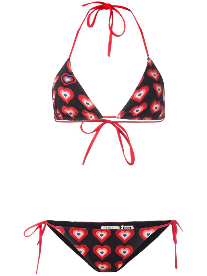 Fendi Heart Print Bikini Set, Women's, Size: 38, Black, Polyamide/spandex/elastane