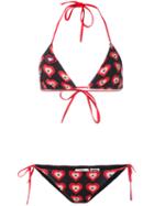 Fendi Heart Print Bikini Set, Women's, Size: 38, Black, Polyamide/spandex/elastane