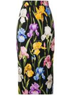 Dolce & Gabbana Iris Print Pencil Skirt - Black