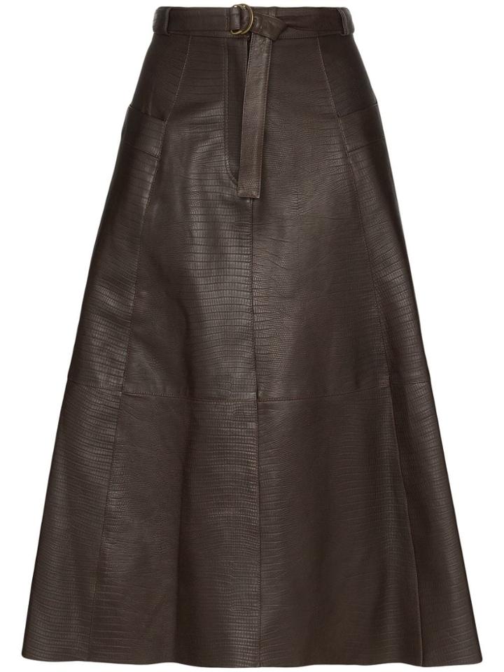Nili Lotan Lila Lizard-effect Midi Skirt - Brown