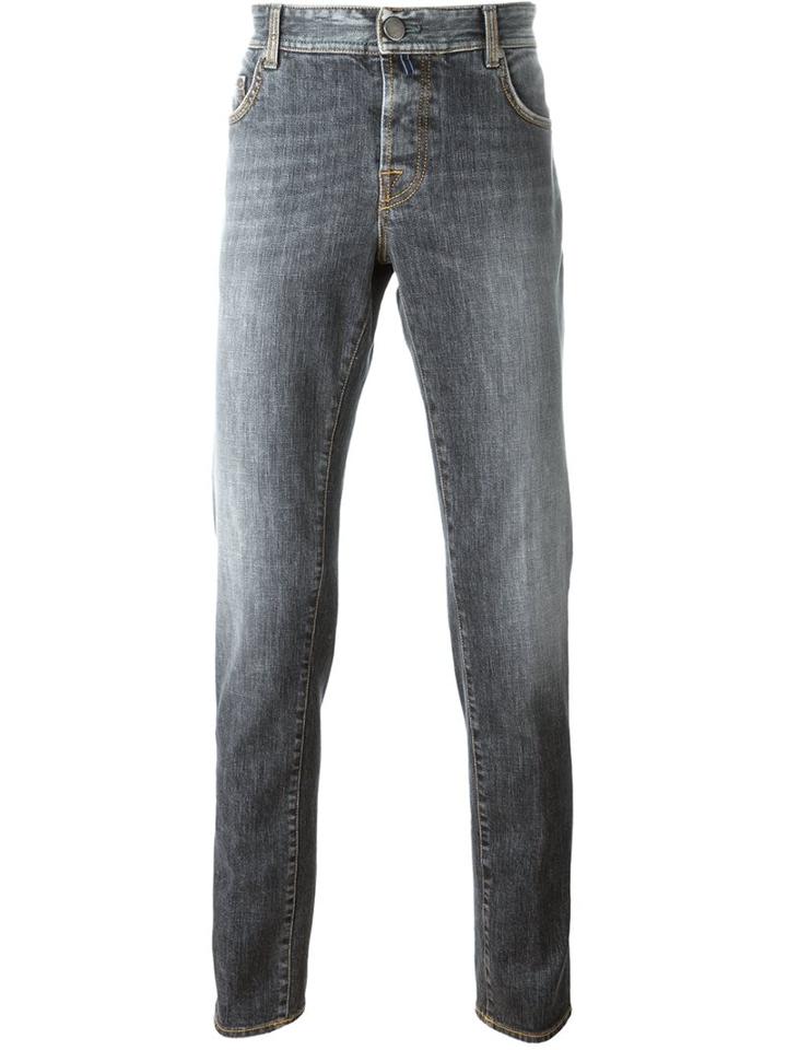 Borrelli Stonewashed Slim-fit Jeans, Men's, Size: 32, Grey, Cotton/polyester/polyurethane