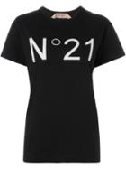 No21 Glitter Logo T-shirt, Women's, Size: 44, Black, Cotton