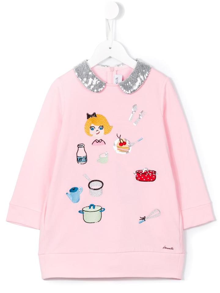 Simonetta Embroidered Sweatshirt Dress, Girl's, Size: 6 Yrs, Pink/purple