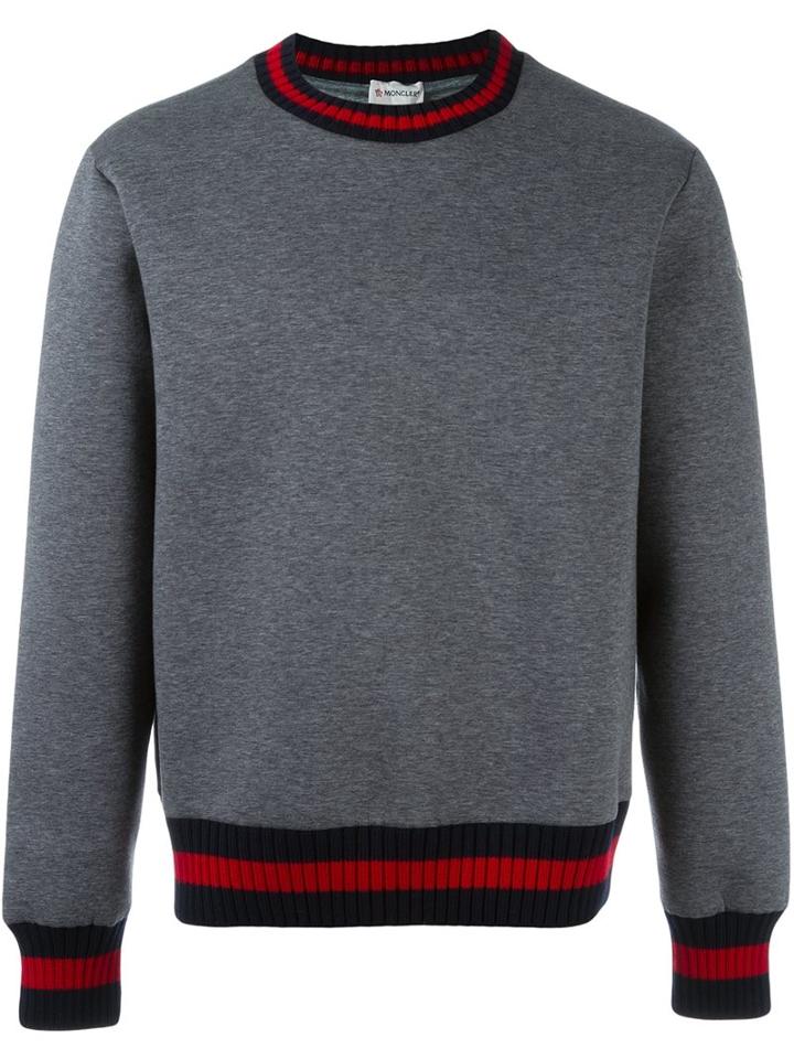 Moncler Striped Trim Sweatshirt, Men's, Size: Medium, Grey, Cotton
