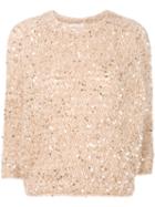 Brunello Cucinelli - Cropped Knitted Sweater - Women - Cotton/polyamide/polyester/wool - M, Nude/neutrals, Cotton/polyamide/polyester/wool