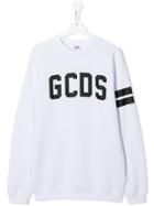 Gcds Kids Crew Neck Logo Sweatshirt - White