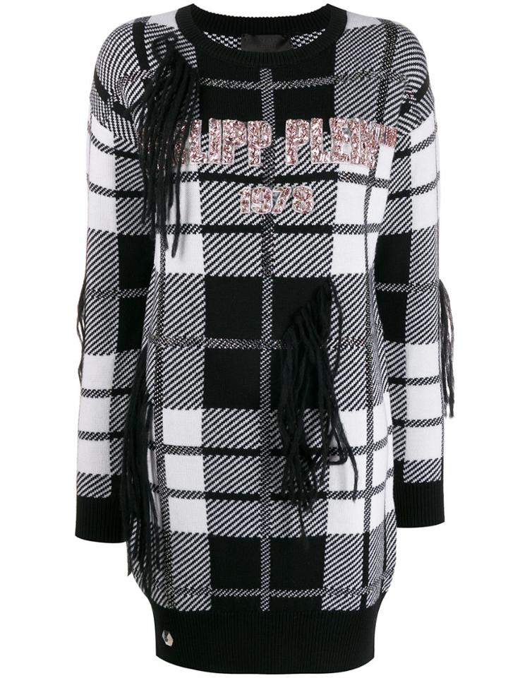 Philipp Plein Check Pattern Knitted Dress - White