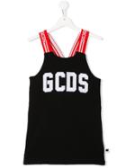 Gcds Kids Jacquard Strap Logo Tank - Black