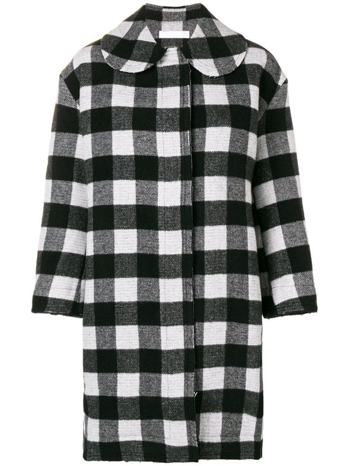 Peter Jensen Concealed Fastening Check Coat - Black