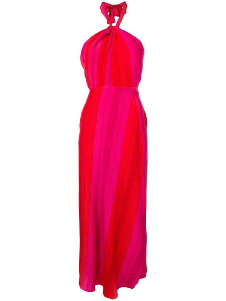 Rixo London Halterneck Striped Dress - Red