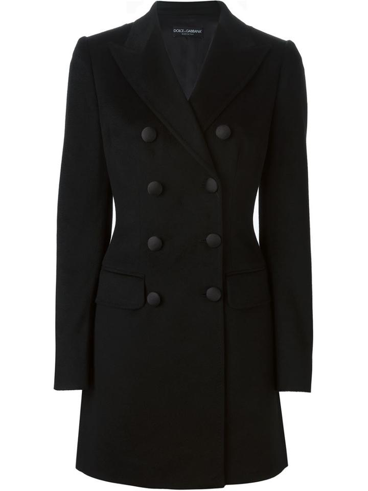 Dolce & Gabbana Double Breasted Coat, Women's, Size: 42, Black, Silk/spandex/elastane/cashmere