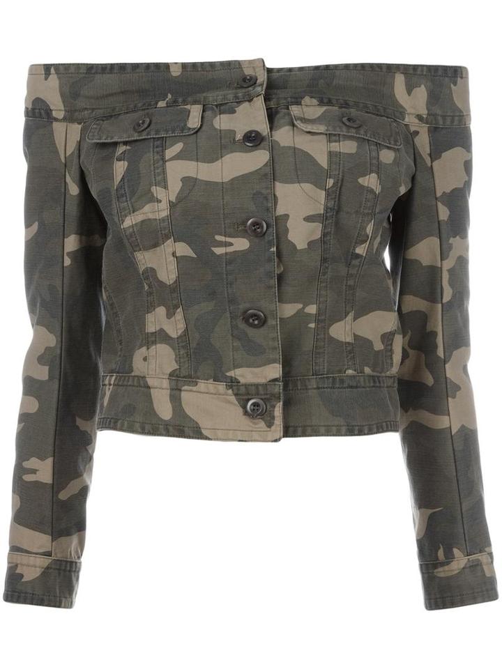 Faith Connexion Shoulderless Camouflage Shirt, Women's, Size: 42, Green, Cotton