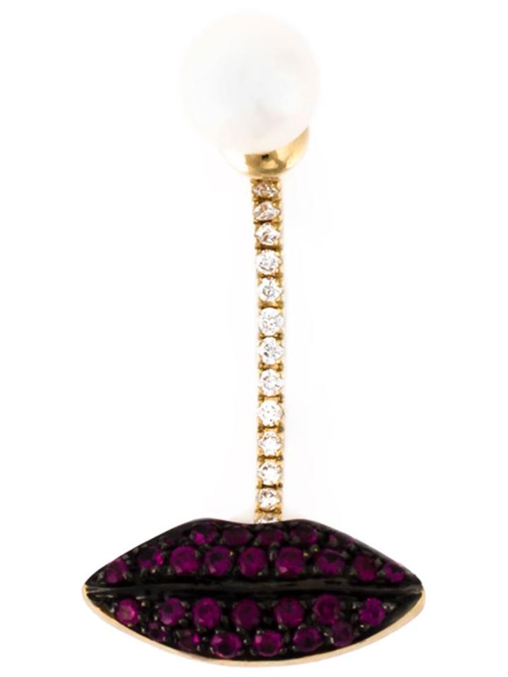 Delfina Delettrez 'lips Piercing' Diamond And Ruby Earring