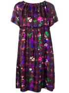 Odeeh Floral Print Flared Dress - Purple