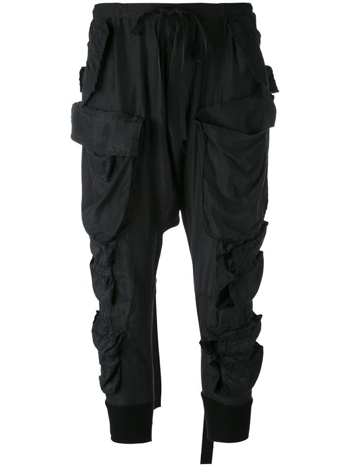 Unravel Project - Drop Crotch Track Pants - Women - Silk/cotton/spandex/elastane - Xs, Black, Silk/cotton/spandex/elastane