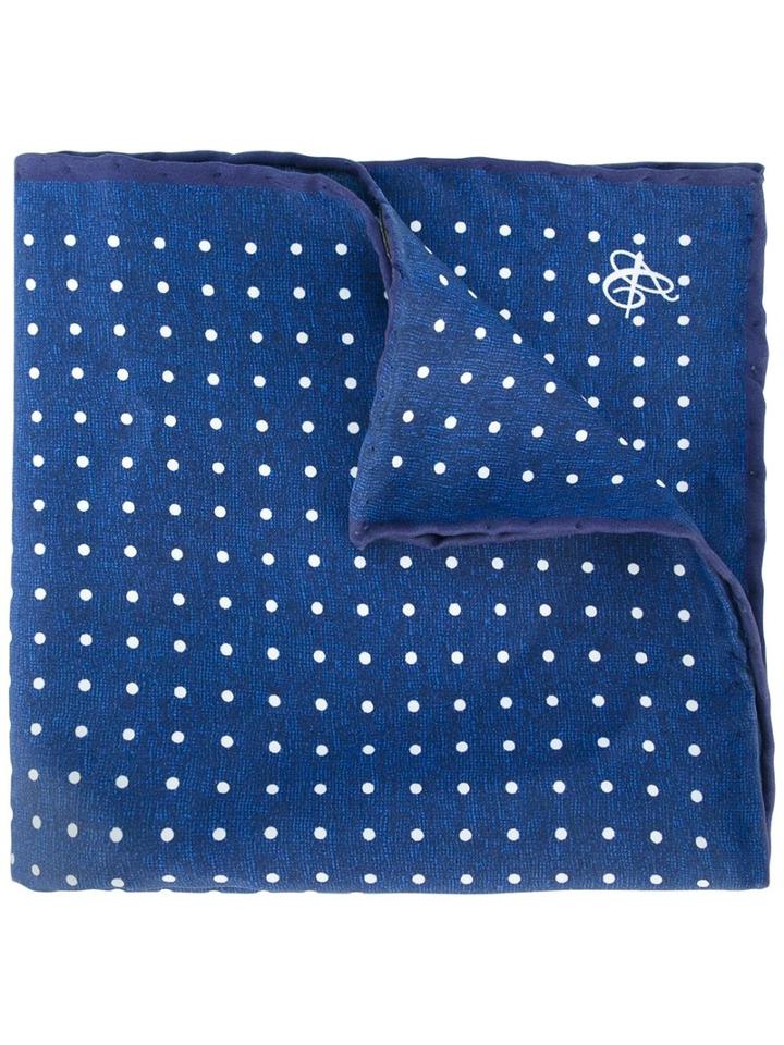 Canali Dots Pattern Pocket Square, Blue, Silk